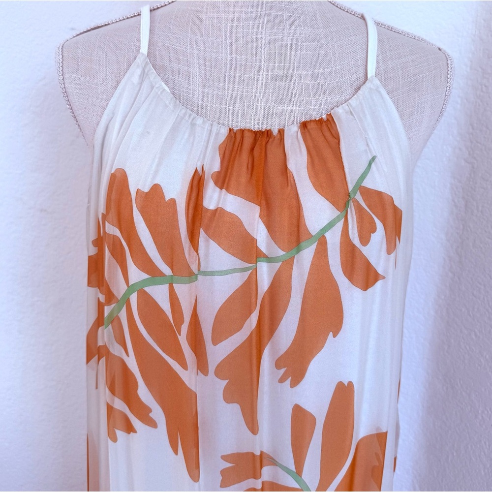 Gigi Moda Venus Foglia Maxi Dress Cream And Orange Print  Silk - Made In Italy